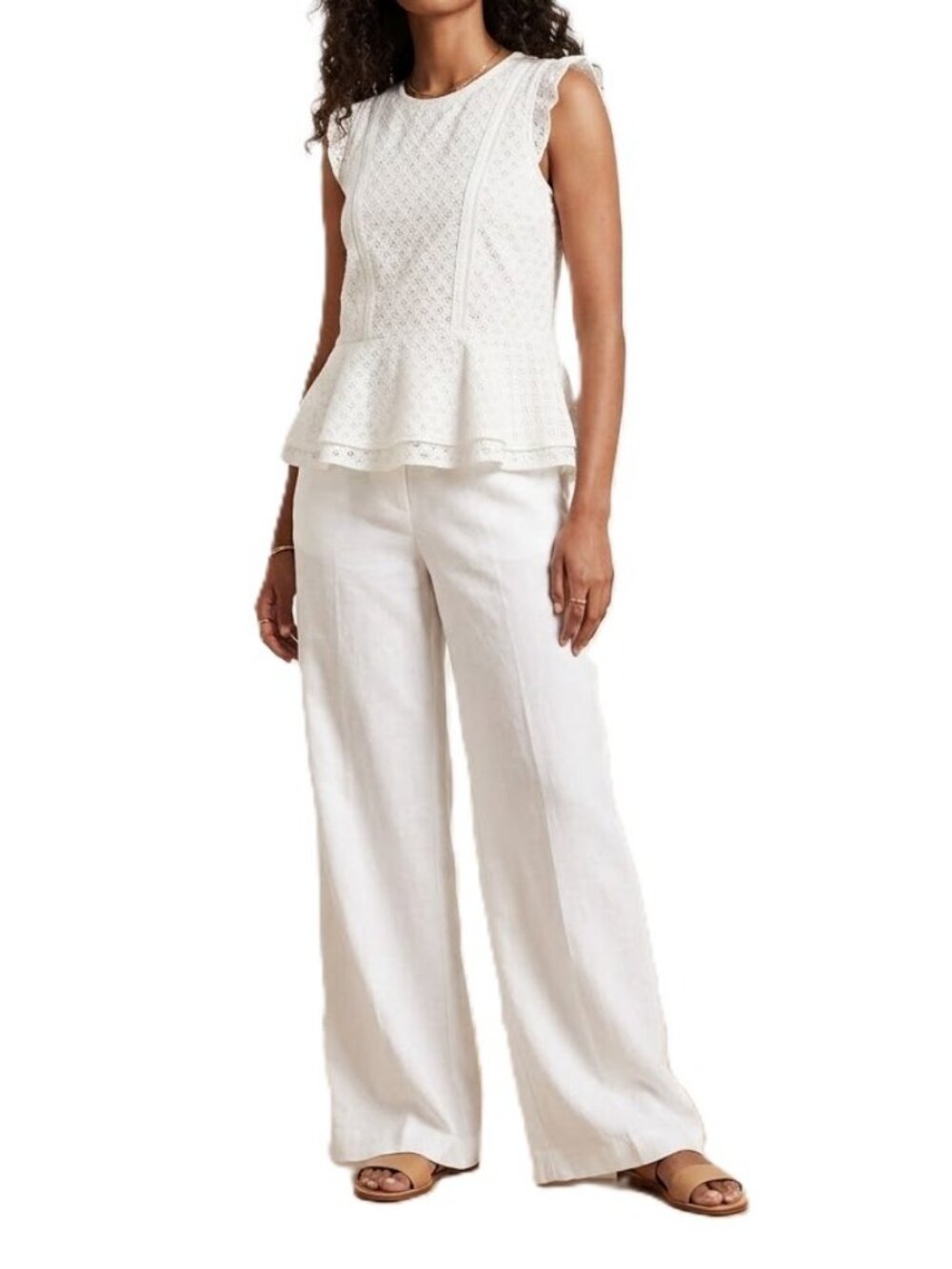BANANA REPUBLIC White Eyelet Peplum Top Small NWOT Cotton Blend